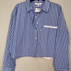 Haver & Blair Relaxed Blue Striped Cropped Button-Down Shirt